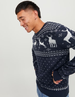 Fair Isle Reindeer Christmas Jumper JACK JONES M S