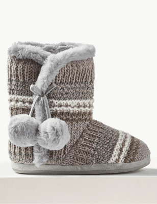 Fairisle Slipper Boots with Memory Foam 