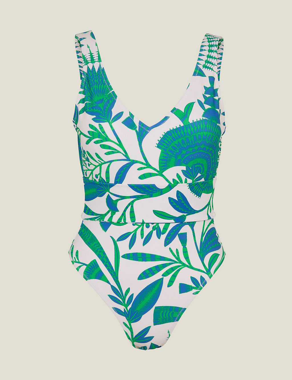 Fan Print V-Neck Swimsuit 1 of 4