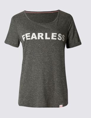 Fashion Targets Breast Cancer Fearless Slogan T-Shirt with Linen Image 2 of 3