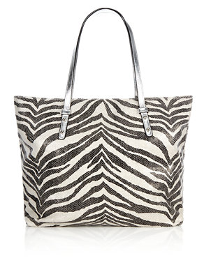 Faux Coated Leather Zebra Print Shopper Bag Image 2 of 6