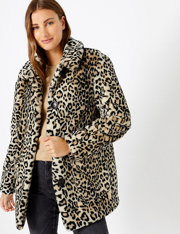 Faux Fur Animal Print Coat M S, Petite Snow Leopard Print Faux Fur Coat Uk
