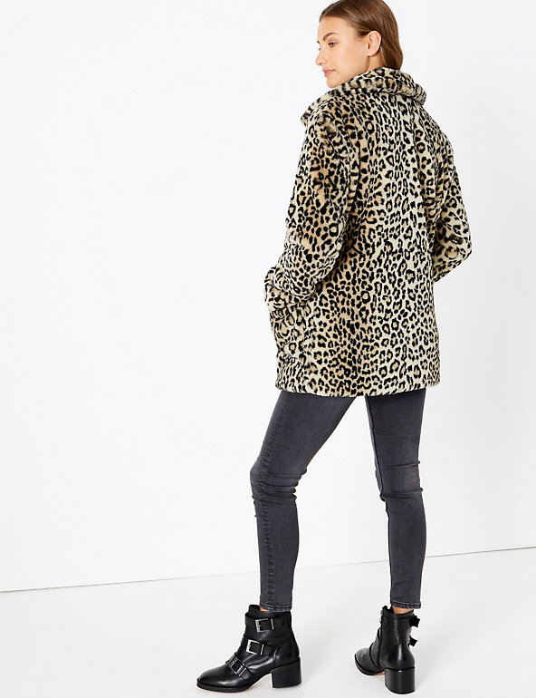 Faux Fur Animal Print Coat M S, Qed London Leopard Faux Fur Coat