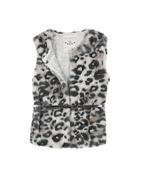 Faux Fur Animal Print Gilet with Belt (5-14 Years) Image 2 of 4