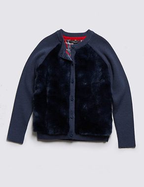 Faux Fur Bomber Jacket with Wool (1-7 Years) Image 2 of 4