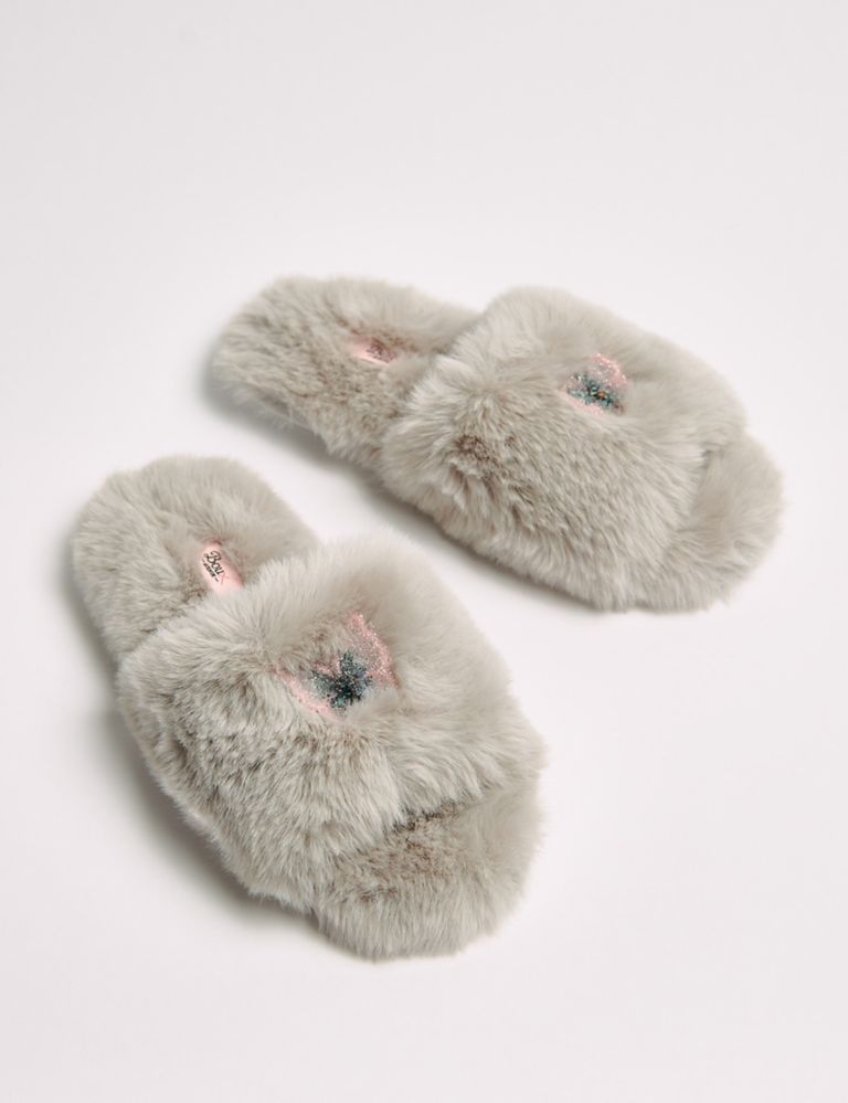 Faux Fur Butterfly Slider Slippers 4 of 6