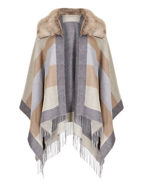 Faux Fur Collar Striped Statement Wrap Image 2 of 3