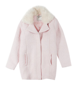 Faux Fur Collar Textured Thermal Coat with Wool (5-14 Years) Image 2 of 5