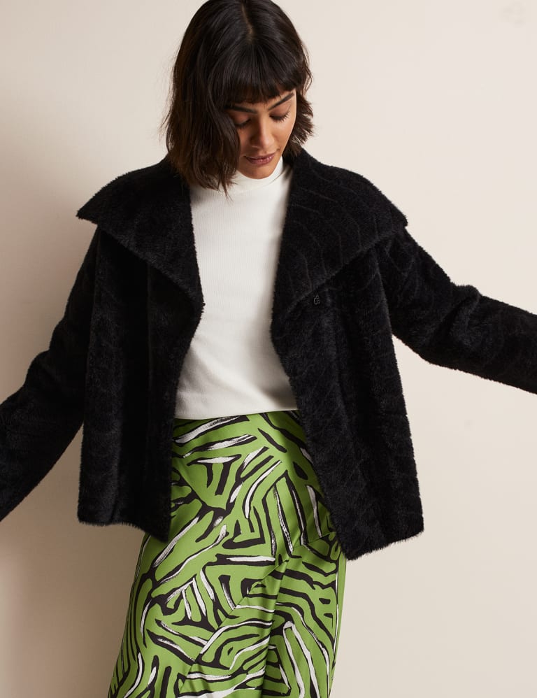 Black cropped faux fur coat hot sale