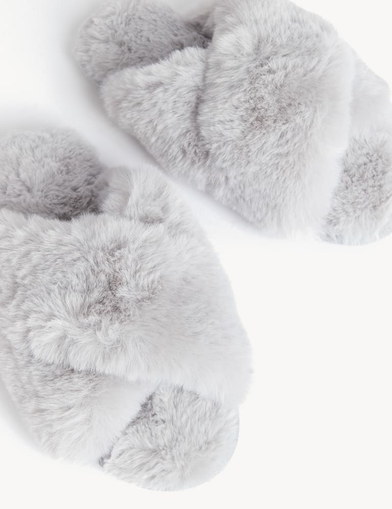 Faux Fur Crossover Slider Slippers M S Collection M S