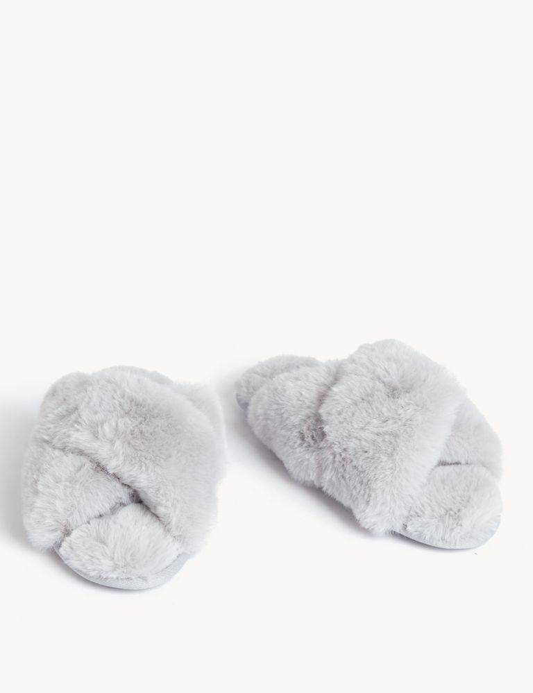 Faux Fur Crossover Slider Slippers 2 of 3