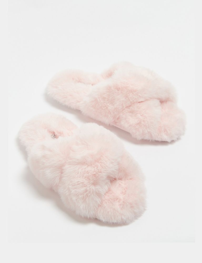 Faux Fur Crossover Slider Slippers 3 of 5