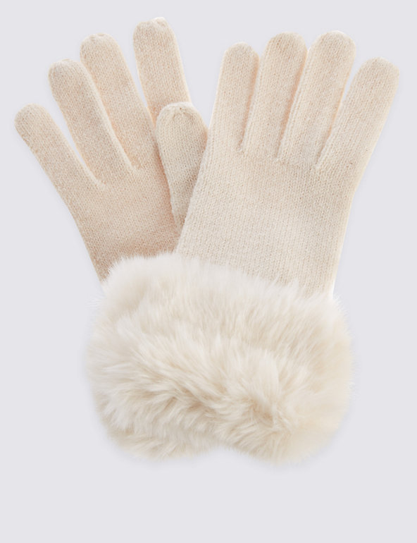 Faux Fur Cuff Winter Knitted Gloves Image 1 of 2