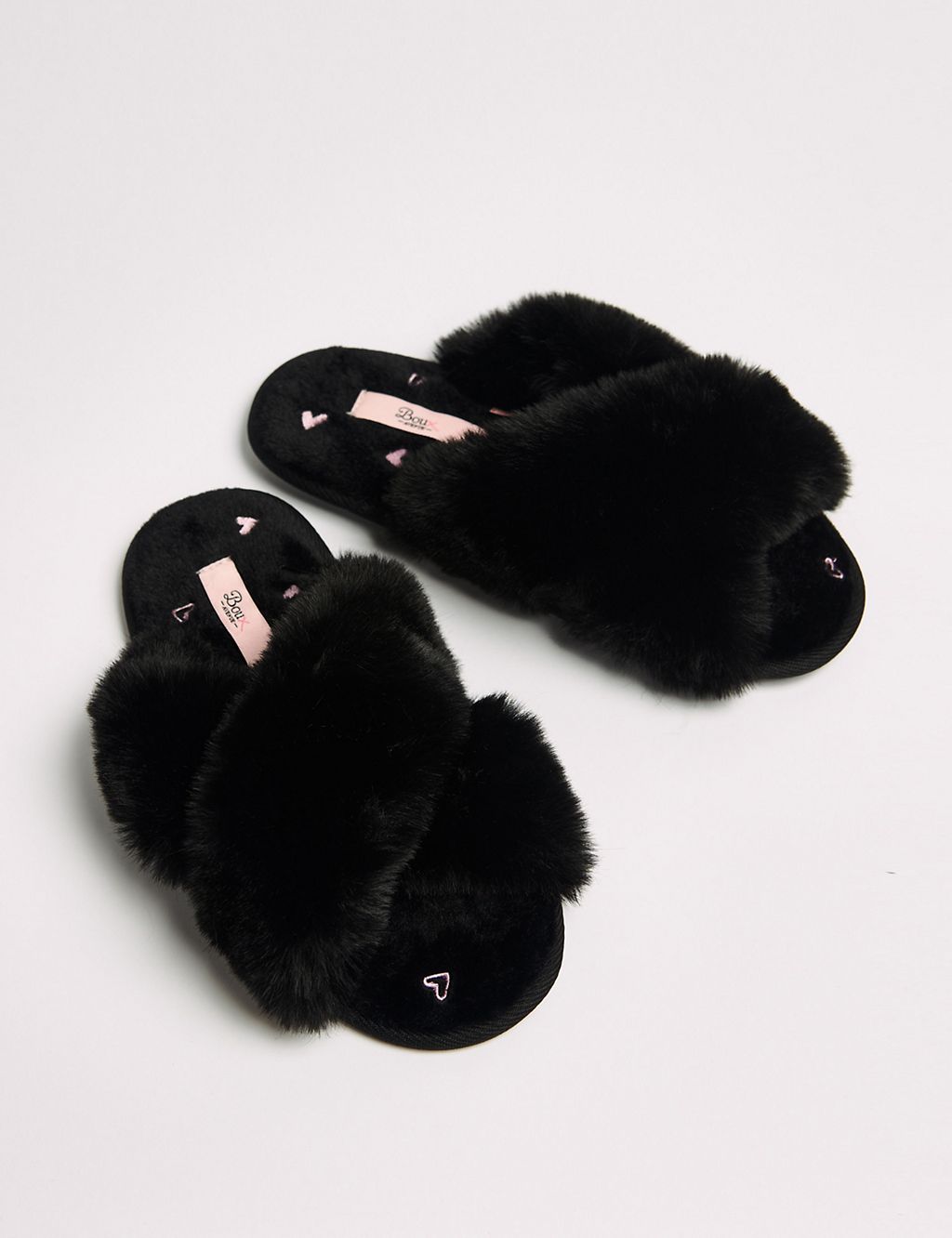 Faux Fur Heart Crossover Slider Slippers 2 of 5