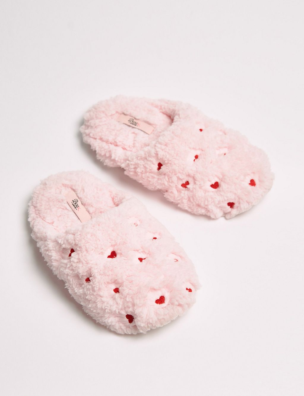 Faux Fur Heart Embroidered Mule Slippers 2 of 5