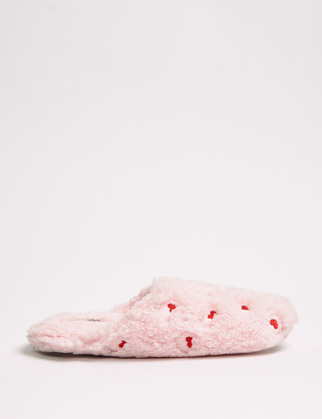 Faux Fur Heart Embroidered Mule Slippers 1 of 5