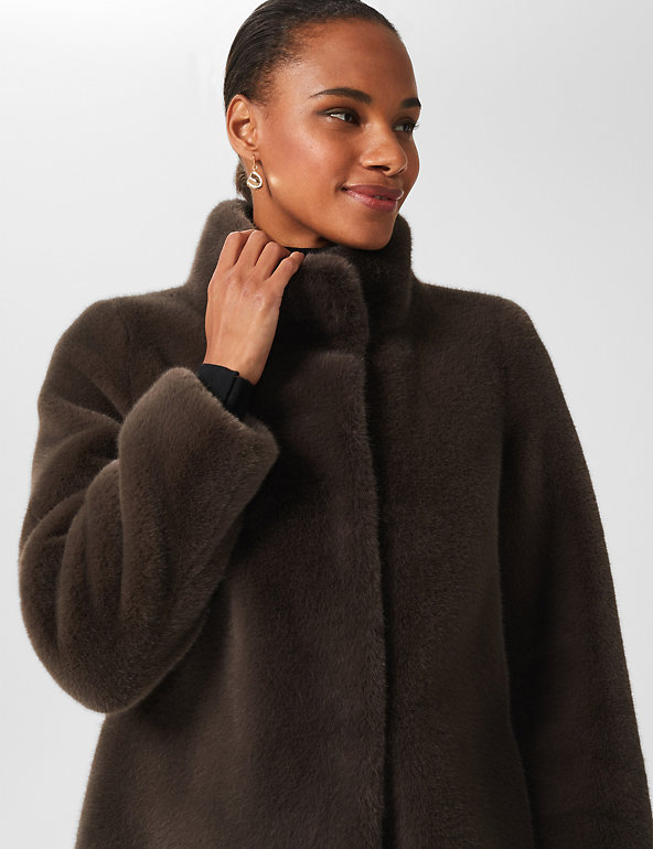 Faux Fur High Neck Longline Coat, Jones New York Petite Textured Faux Fur Coat With Hoodie