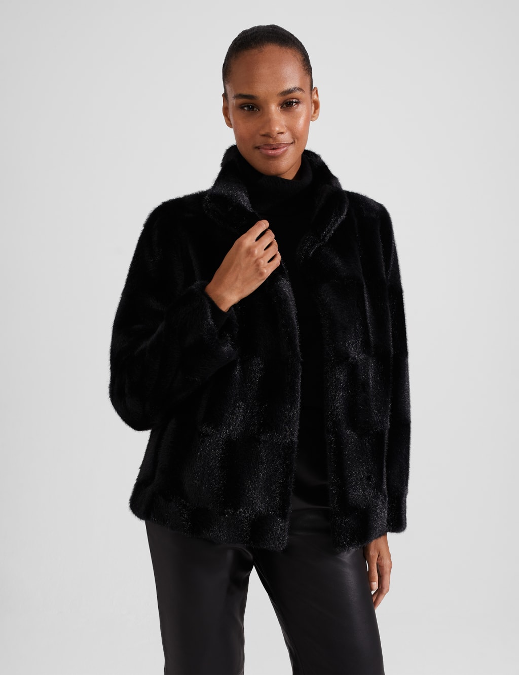 Short black fur sale