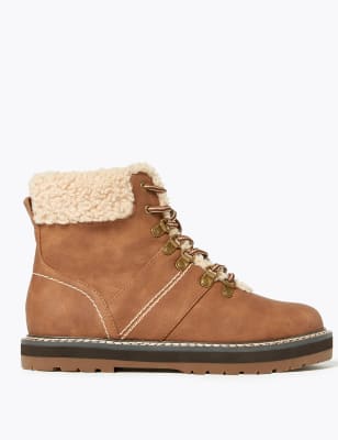 Faux Fur Hiker Ankle Boots M S Collection M S