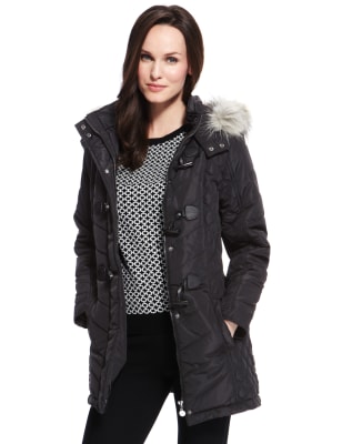 Duffle coat with on sale faux fur hood