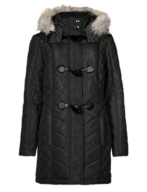 Faux Fur Hooded & Quilted Duffle Coat with Stormwear™ Image 2 of 5