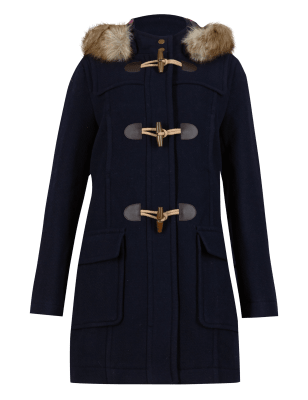 Faux Fur Hooded Duffle Coat with Wool | Indigo Collection | M&S