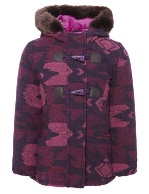 Faux Fur Hooded Duffle Coat with Wool Image 2 of 6