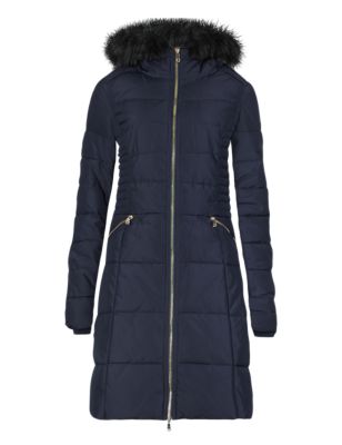 Faux Fur Hooded Quilted Overcoat with Stormwear™ | M&S Collection | M&S