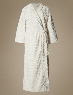 Faux Fur Kimono Dressing Gown with Belt Image 2 of 4