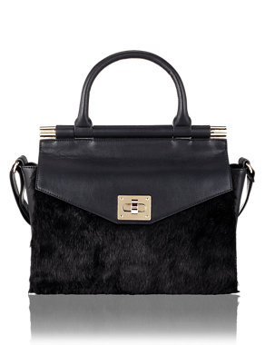 Faux Fur Leather Top Handle Tote Bag Image 2 of 6