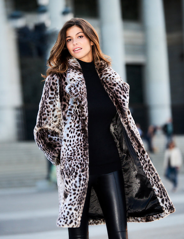Faux Fur Leopard Print Coat Sosandar, Petite Snow Leopard Print Faux Fur Coat Uk