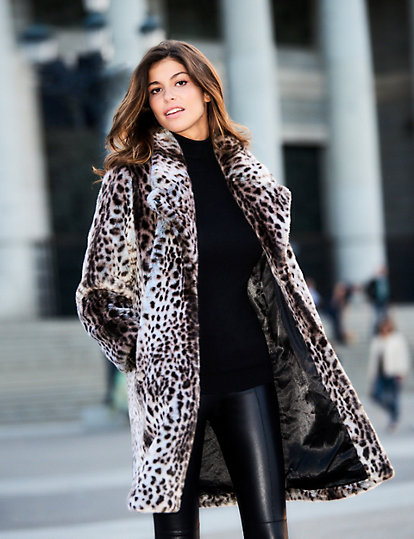Faux Fur Leopard Print Coat | SOSANDAR | M&S