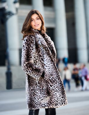 Faux Fur Leopard Print Coat Sosandar, Animal Fur Coats Cost