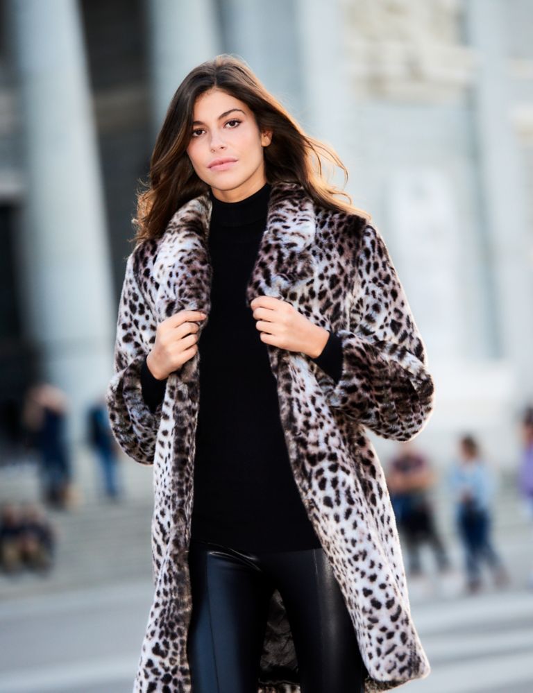 Faux Fur Leopard Print Coat