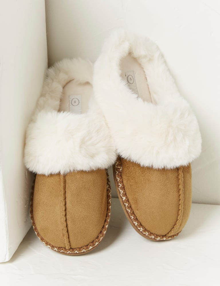Womens faux fur mule sales slippers