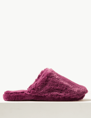 tan faux fur mule slippers