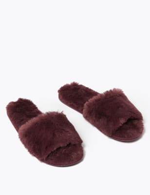 tan faux fur mule slippers