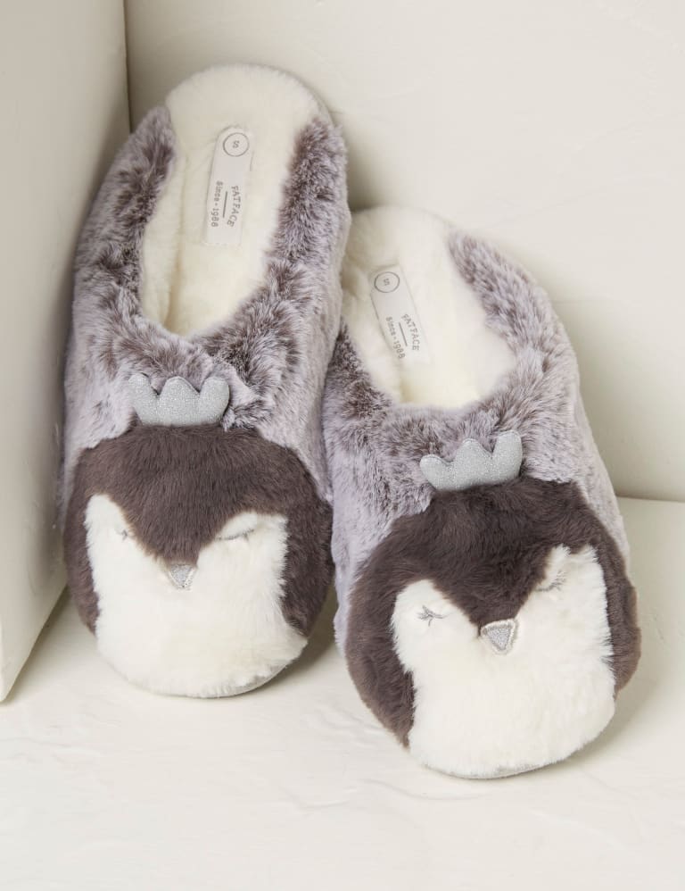 Faux Fur Penguin Round Toe Mule Slippers FatFace M S