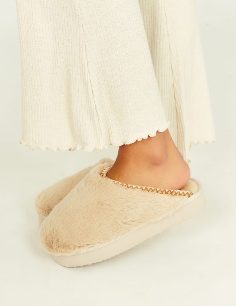 Faux Fur Platform Mule Slippers