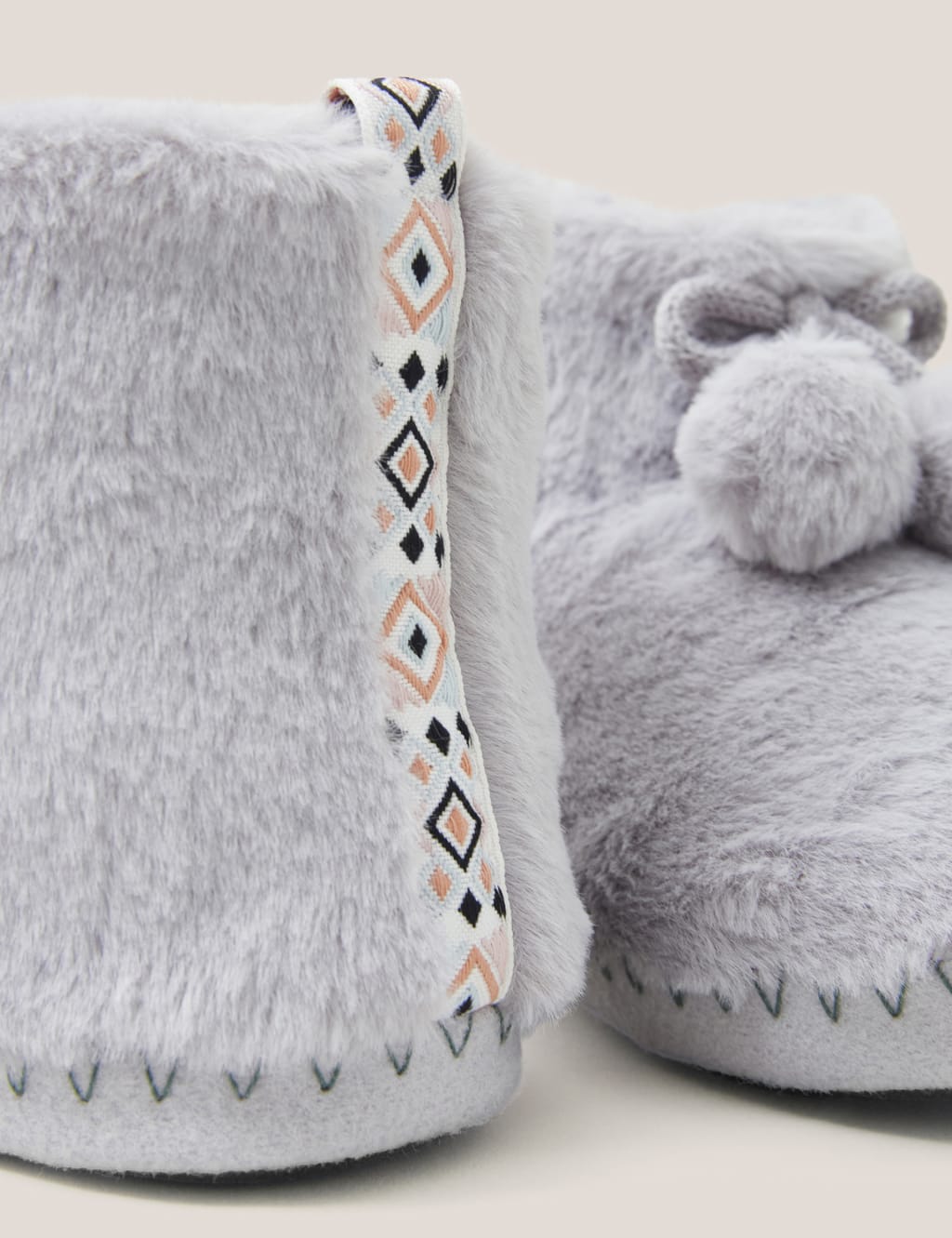 Faux Fur Pom Pom Slipper Boots White Stuff M S