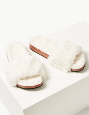 faux fur slider slippers
