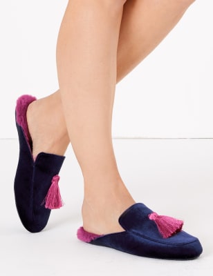 faux fur tassel mules