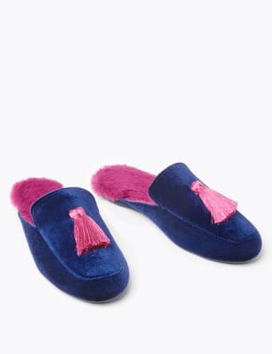 faux fur tassel mules