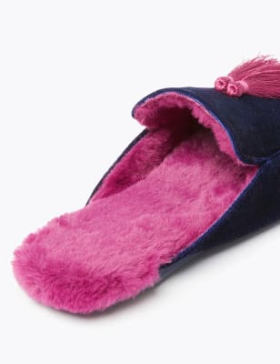 faux fur tassel mules