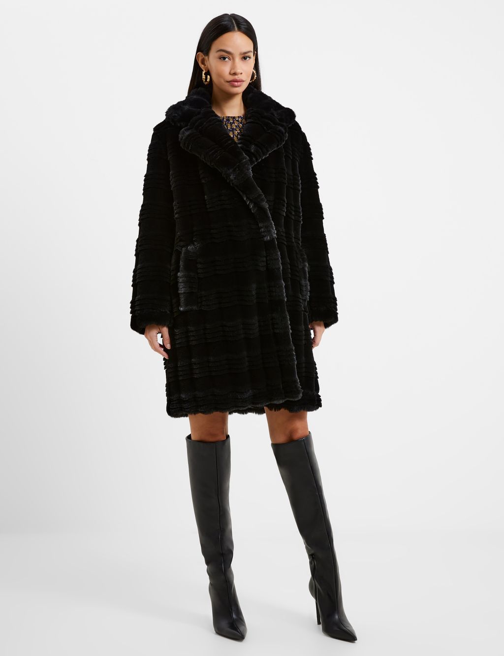 Faux Fur Textured Collared Coat 3 of 4