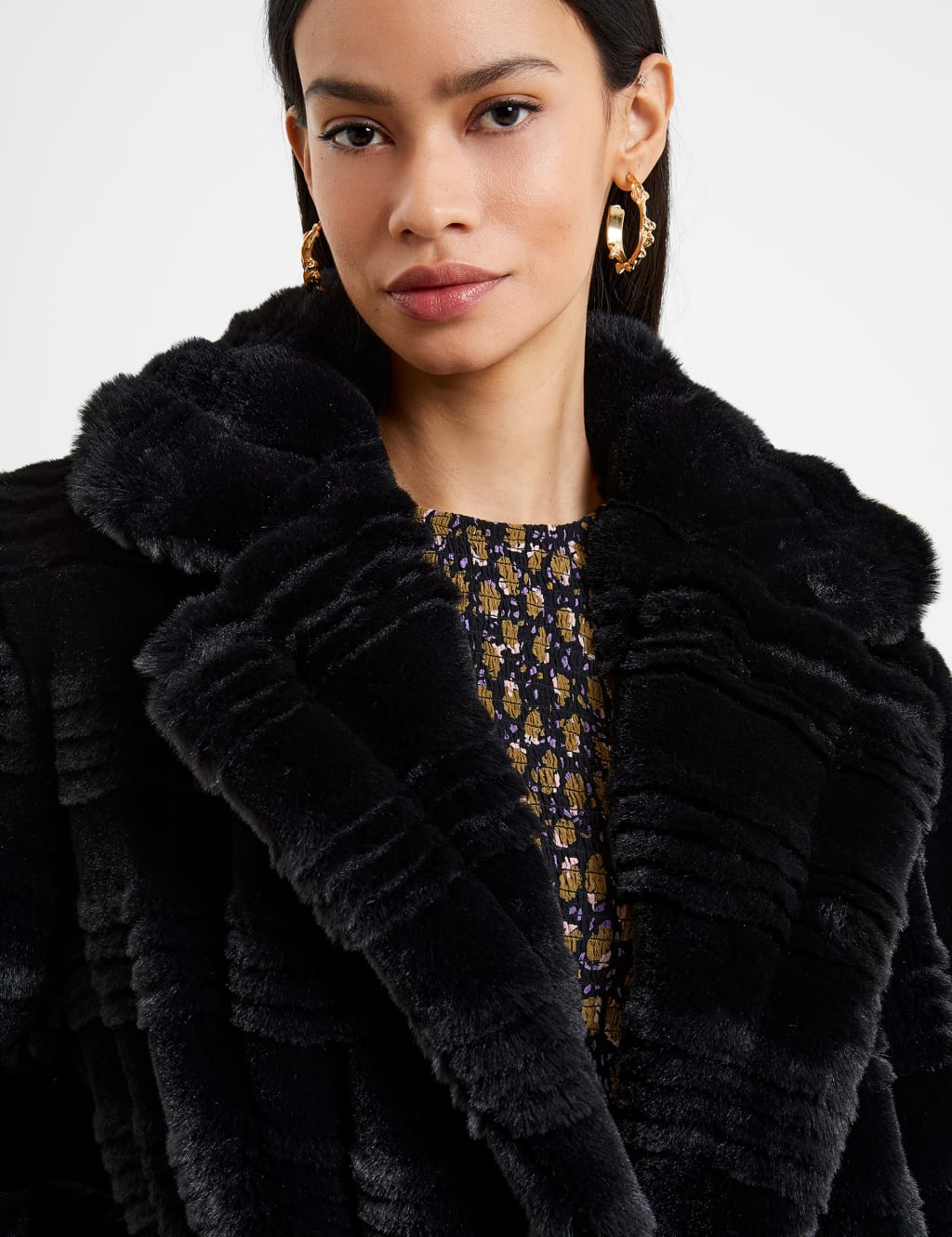 Buy Faux Fur Textured Collared Coat French Connection M&S