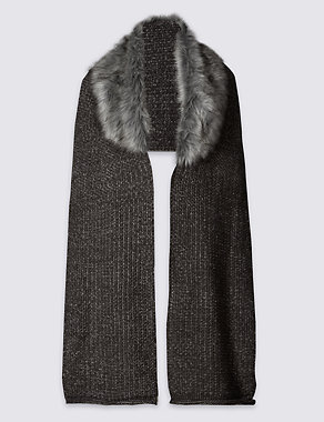 Faux Fur Textured Knitted Scarf Image 2 of 4