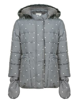 Faux Fur Trim Padded Spotted Embroidered Coat (1-7 Years) Image 2 of 6