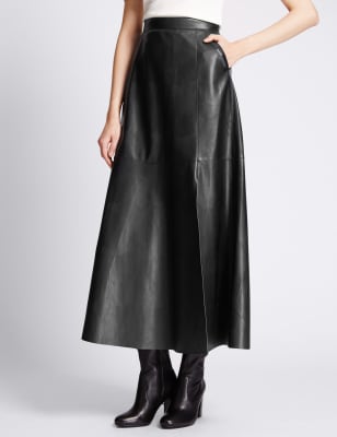 M&s silver leather on sale skirt