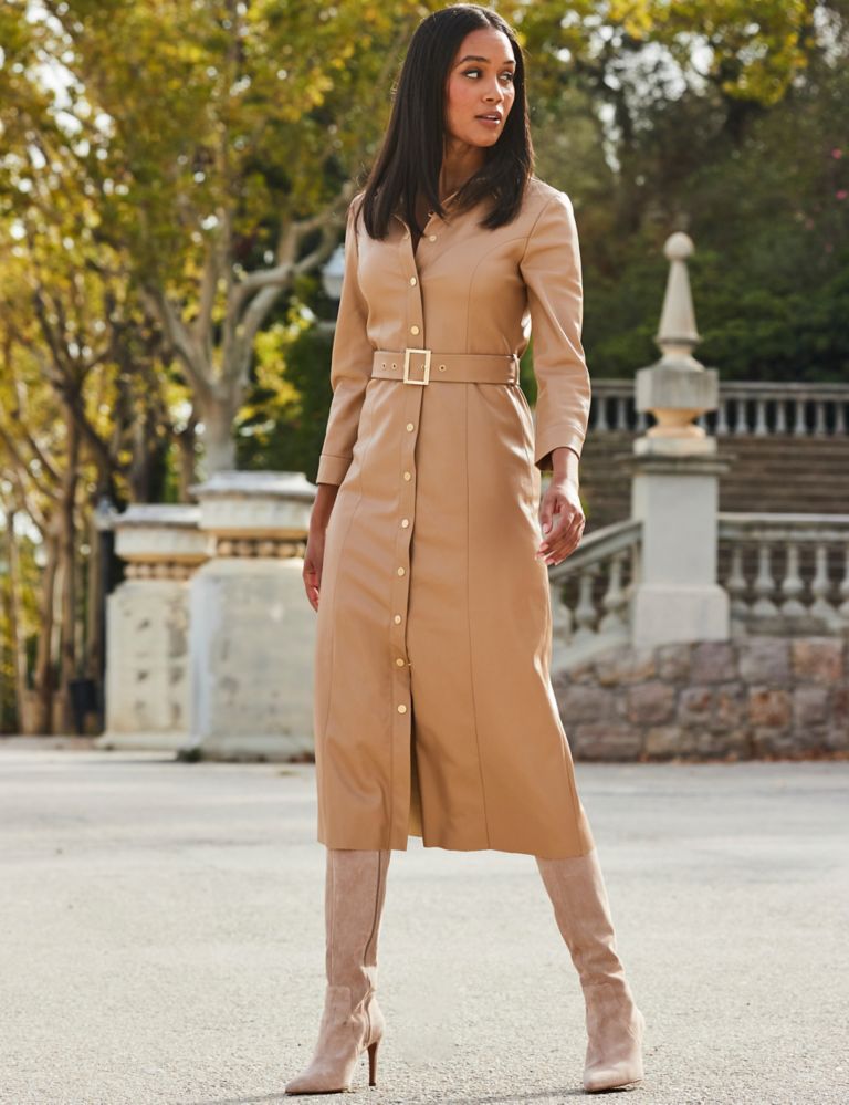 Buy Sosandar Brown Faux Leather Cropped Wide Leg Trousers from